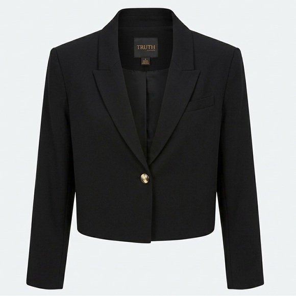 Truth Jackets & Blazers - Truth by Republic Black Cropped Blazer with Gold Button - NWT but Minor Flaw